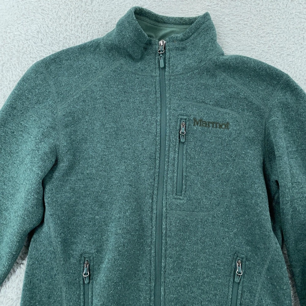 Marmot Jacket Womens Small Green Heather Sweater Fleece Full Zip Zip Pockets